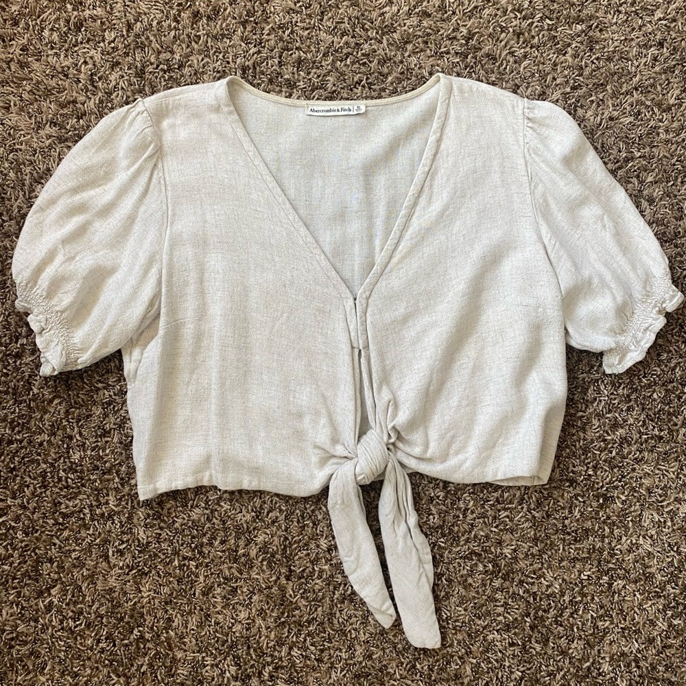 Abercrombie Cropped Linen Front-Tie Top